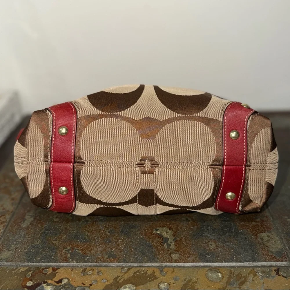 Vintage Coach Signature Canvas Red Leather and Brass Embellished Shoulder Bag - Picture 6 of 9